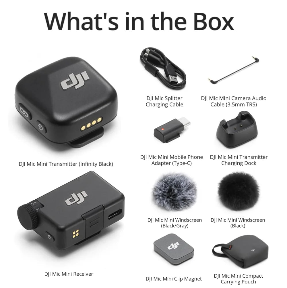 New DJI Mic Mini (2TX + 1RX + Estuche de Carga) – Micrófono Inalámbrico con Cancelación Inteligente de Ruido