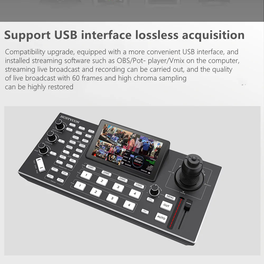 2 in 1 HDMI Video Switcher 4 Channel 5.5 Inch Full HD Screen Mixer Switcher Camera Control Keyboard for Broadcast Live Stream