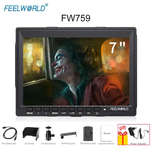 Feelworld FW759 7 Inch IPS 1280x800 Camera Field DSLR Video Monitor with Peaking Focus HD 7" LCD Monitor for BMPCC Canon Sony