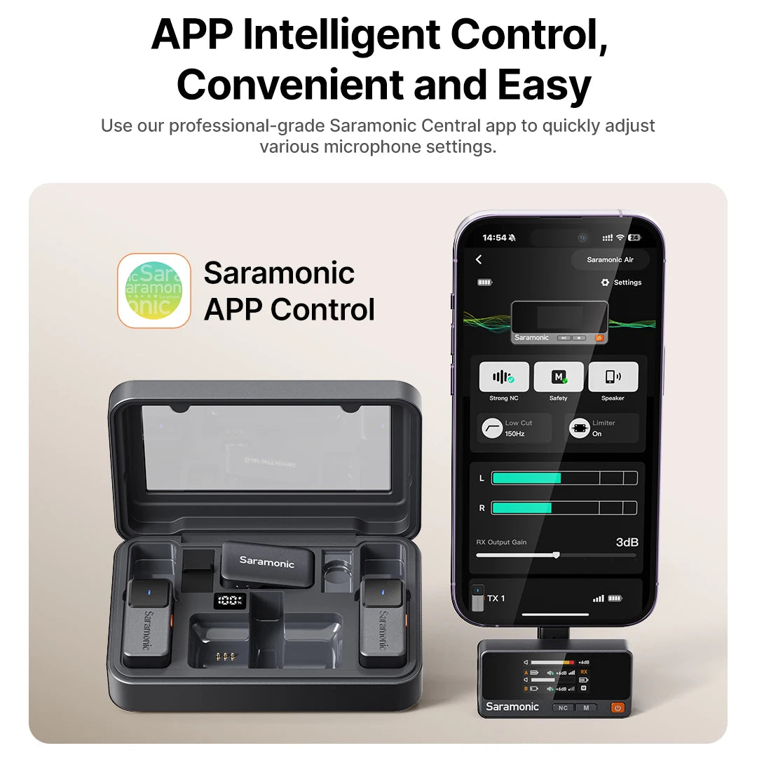 Saramonic Air – Micrófono Lavalier Inalámbrico con Cancelación de Ruido (300m, 24bit) para iPhone 15/16, Android y Cámaras