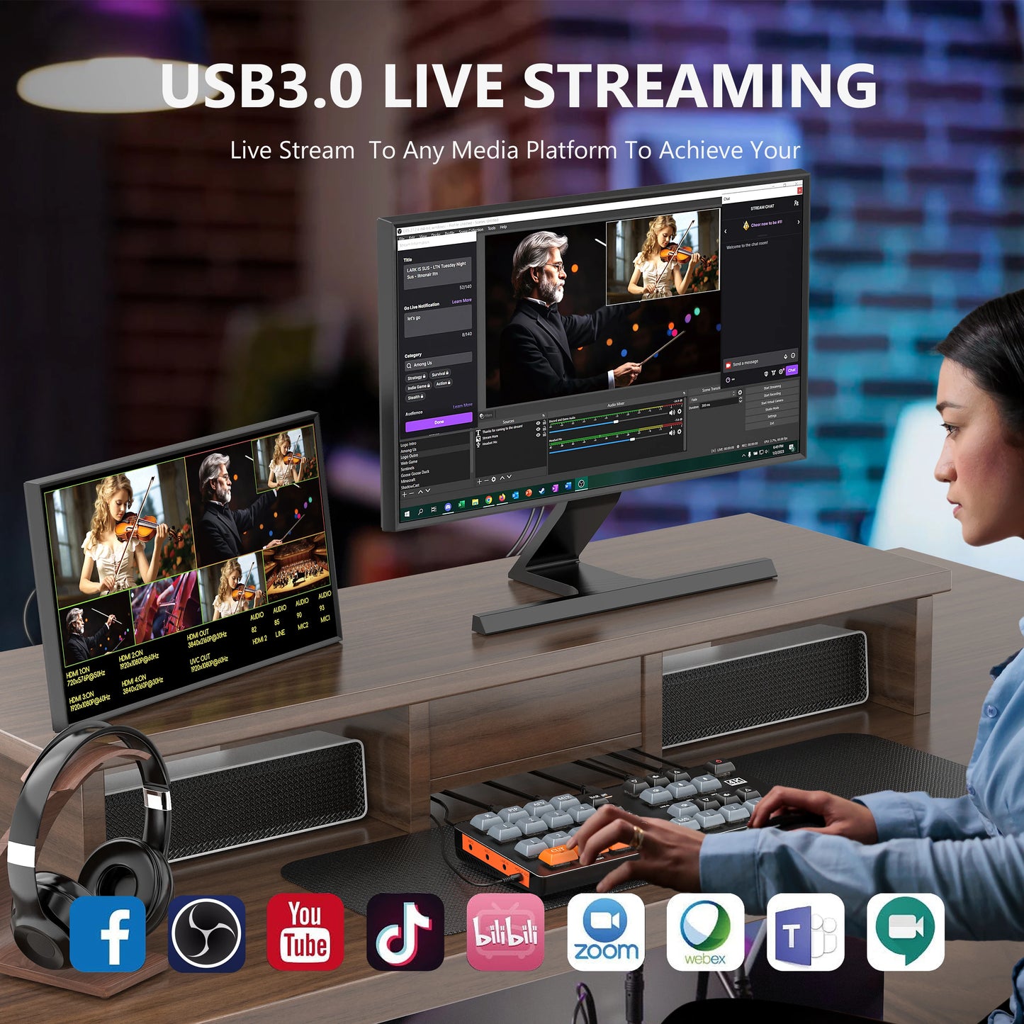 WL100 4k Video Switcher for Live Streaming Equipment Card Mixer Equipments Photo Studio Camera Video Production 4 HDMI-compatibe