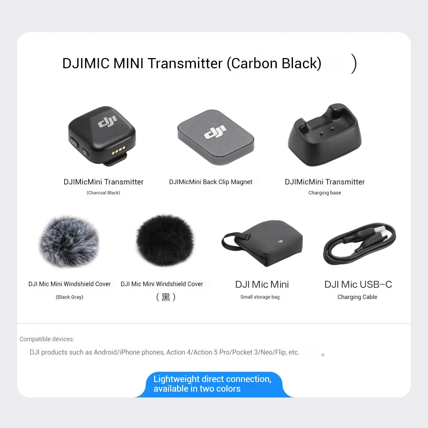 DJI Mic Mini (2TX + 1RX con Estuche de Carga) – 48h de Operación + Cancelación de Ruido Activa
