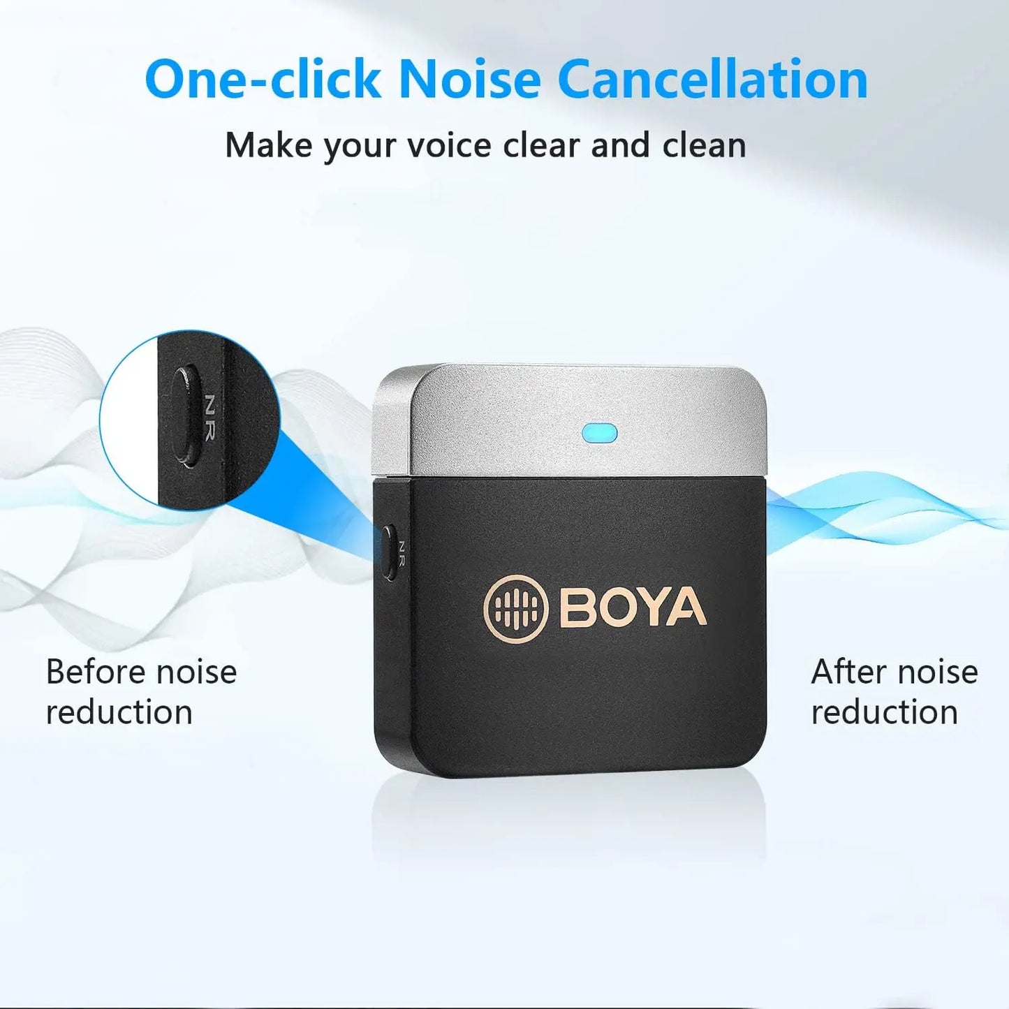 BOYA BY-M1V – Micrófono Lavalier Inalámbrico para iPhone, Android, PC y Cámaras (60m + Cancelación de Ruido)