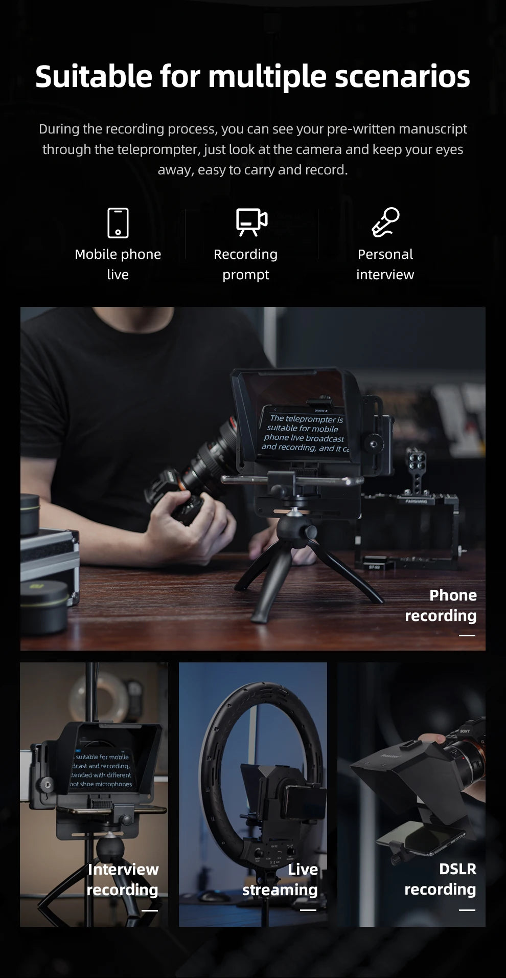 Teleprompter Portátil AMBITFUL Mini – Compatible con Smartphones y Cámaras