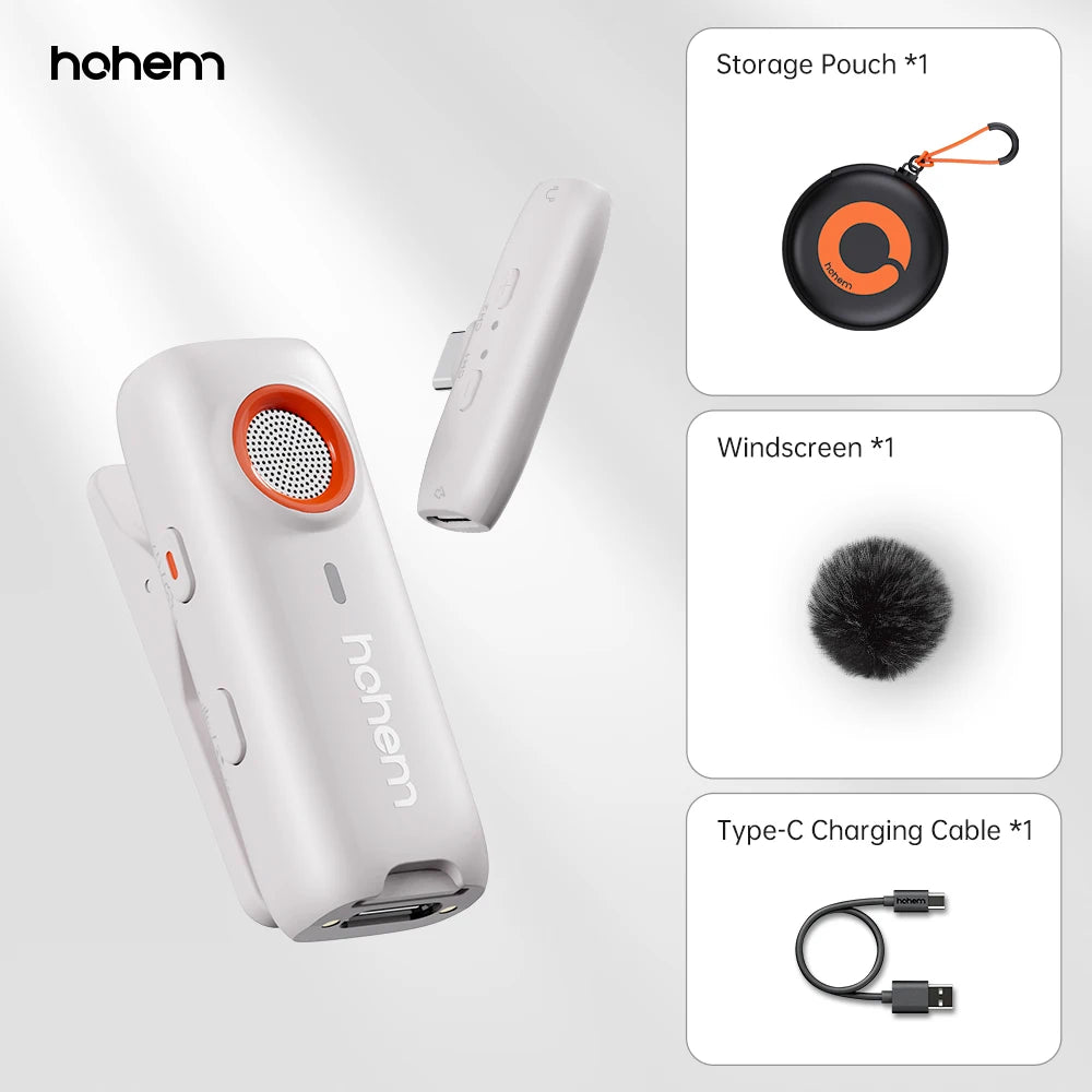 Hohem MIC-01 Wireless Lavalier Lapel Microphone for iPhone Android SmartPhone PC Computer USB-C Devices Youtube Recording Stream