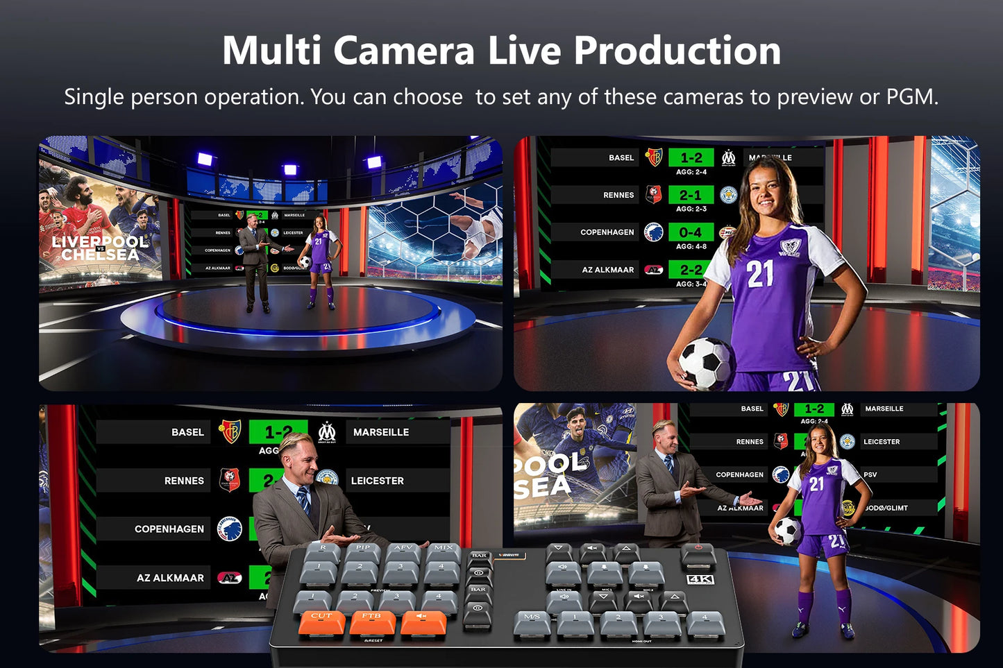 WL100 4k Video Switcher for Live Streaming Equipment Card Mixer Equipments Photo Studio Camera Video Production 4 HDMI-compatibe