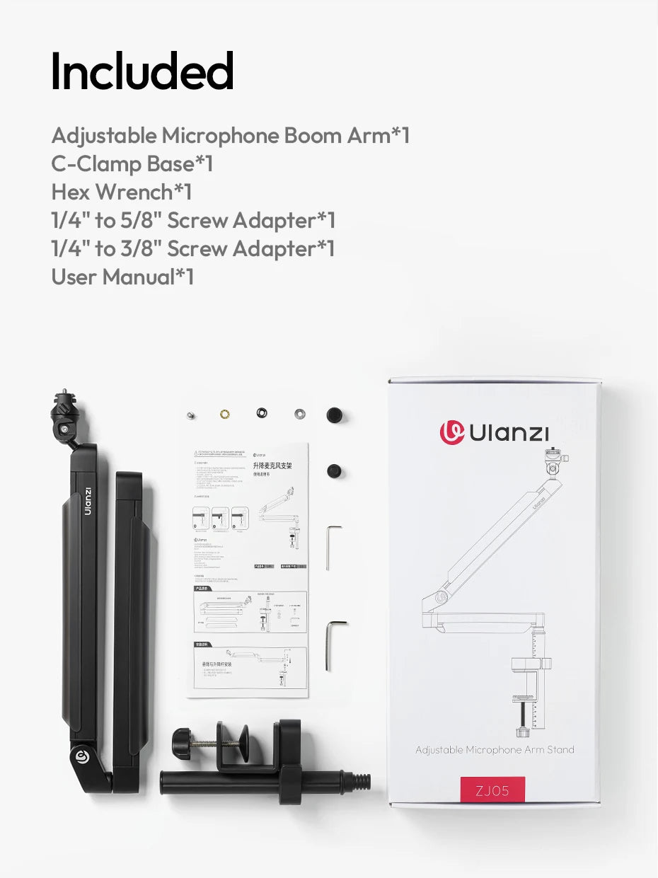 Ulanzi ZJ05 – Brazo Boom Ajustable para Micrófono, Cámara o Smartphone (Carga 1.5KG + Rótula 360°)