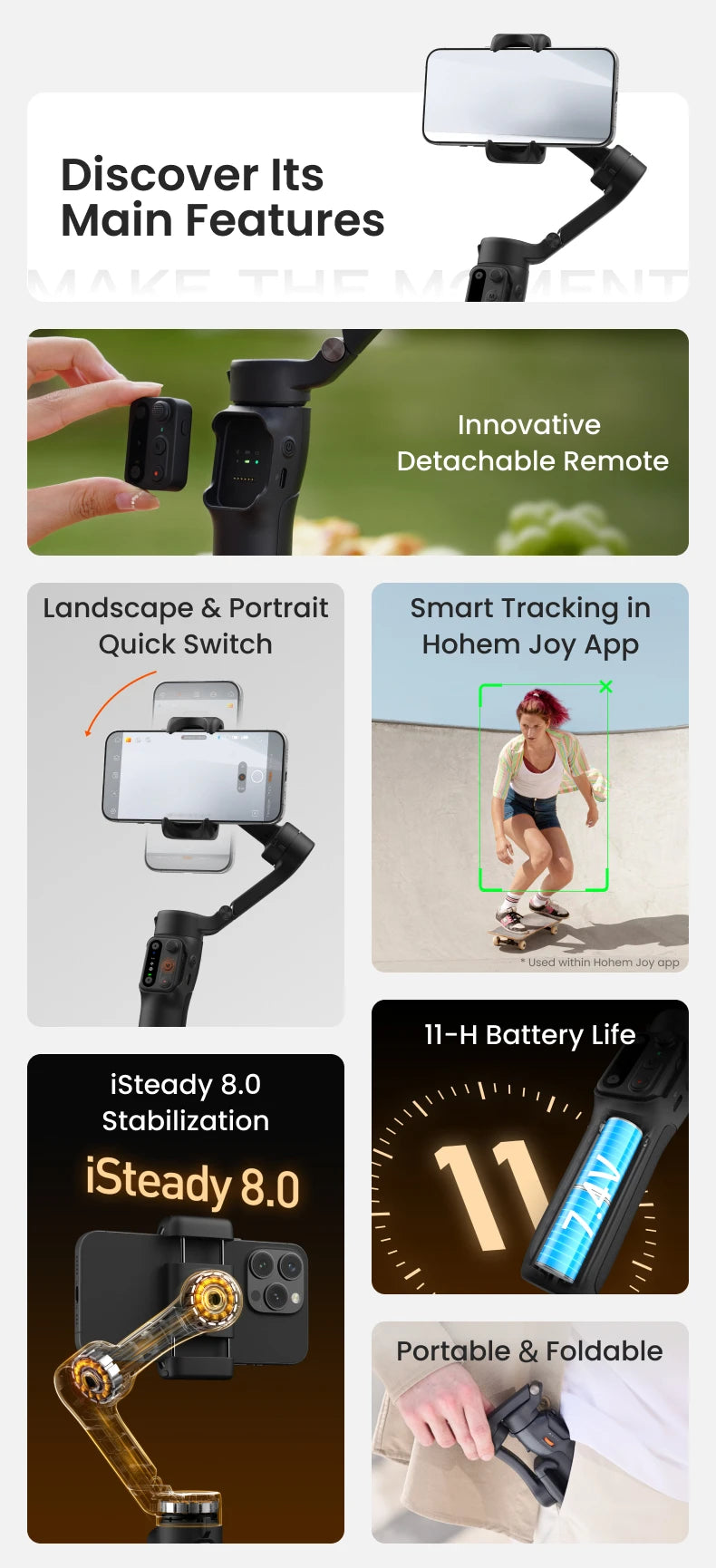 Hohem iSteady X3 SE 3-Axi Gimbal Stabilizer with Remote Control and Foldable Phone Stabilizer for iPhone/Samsung/Xiaomi/HuaWeii