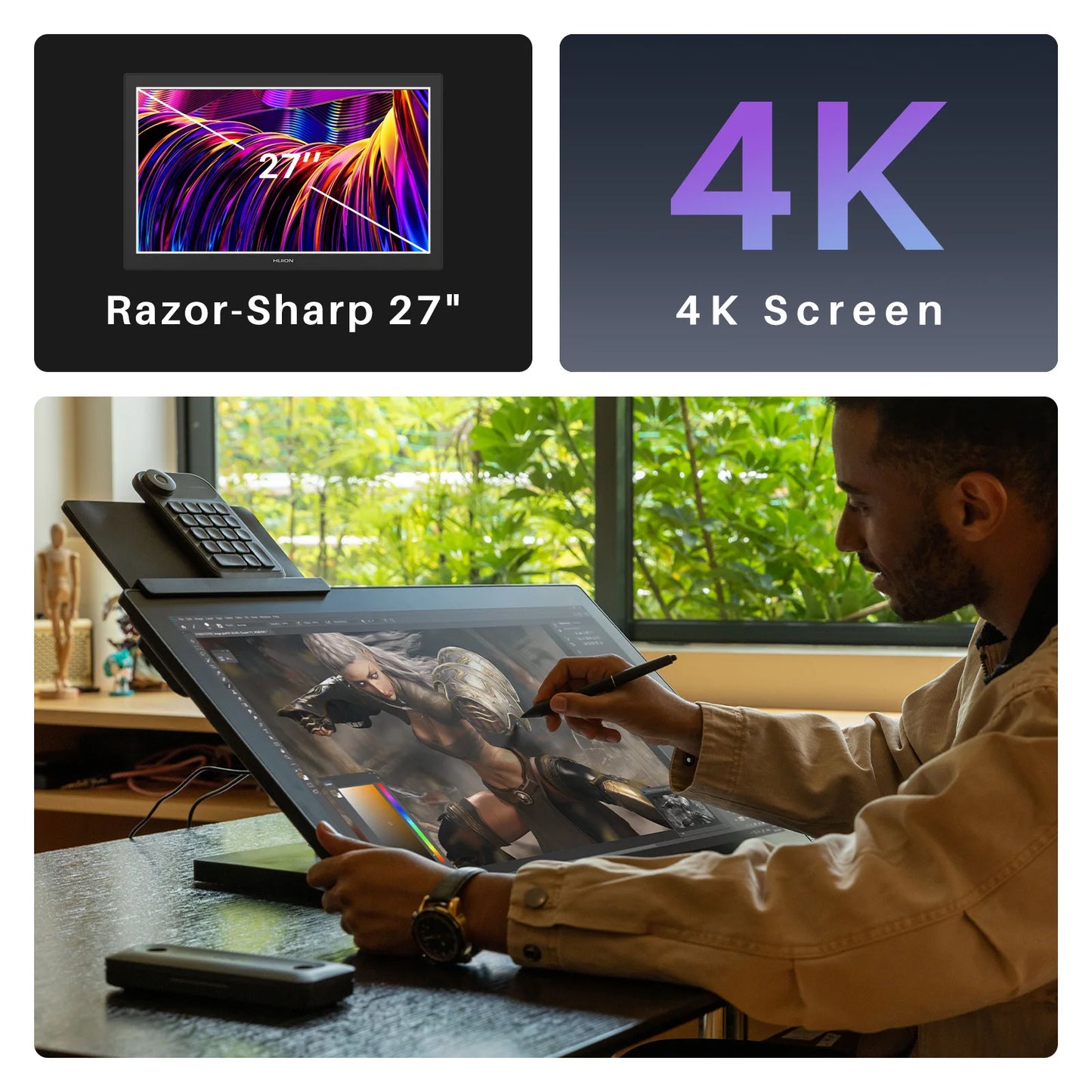 Huion Kamvas Pro 27 | Tableta Gráfica con Pantalla 27” 4K UHD, PenTech 4.0 y Vidrio Antirreflejo de 2ª Generación
