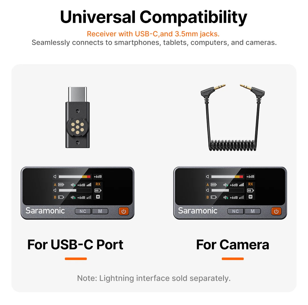 Saramonic Air – Micrófono Lavalier Inalámbrico con Cancelación de Ruido (300m, 24bit) para iPhone 15/16, Android y Cámaras