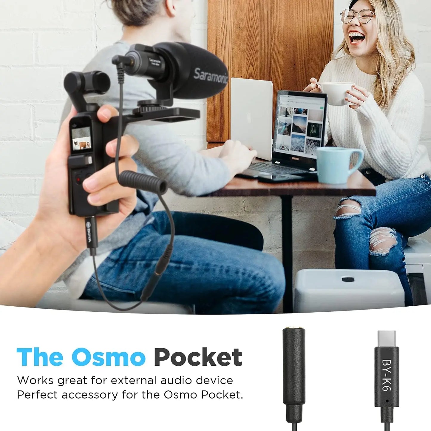 OYA BY-K6 – Cable Adaptador de Audio 3.5mm TRS a USB-C para DJI OSMO Pocket 1/2