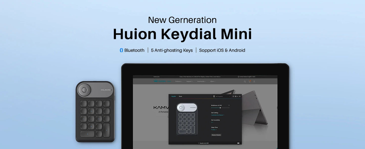 Huion Keydial K20 | Teclado Mini Inalámbrico con 18 Teclas Personalizables y Dial para Tabletas Gráficas, PC y Móviles