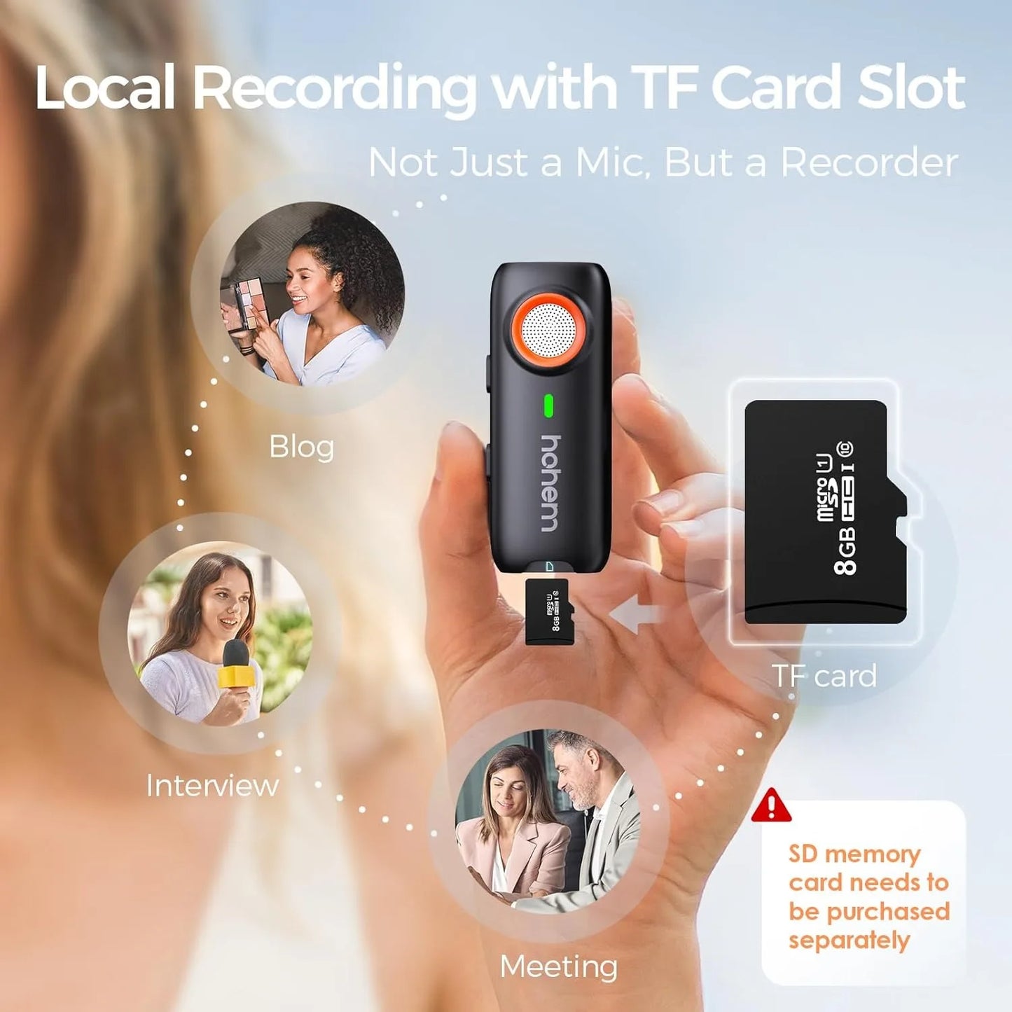 Hohem MIC-01 Wireless Lavalier Lapel Microphone for iPhone Android SmartPhone PC Computer USB-C Devices Youtube Recording Stream