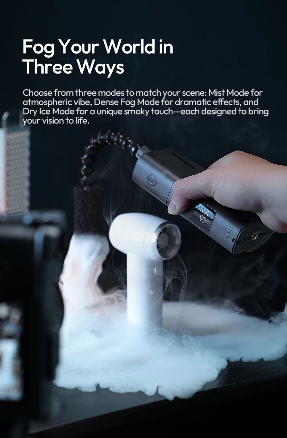 Ulanzi FM02 Electric Fog Machine FILMOG X 3 Modes Mist Dense Fog Dry Ice with Type-C Charging Portraits Shots Food Photography