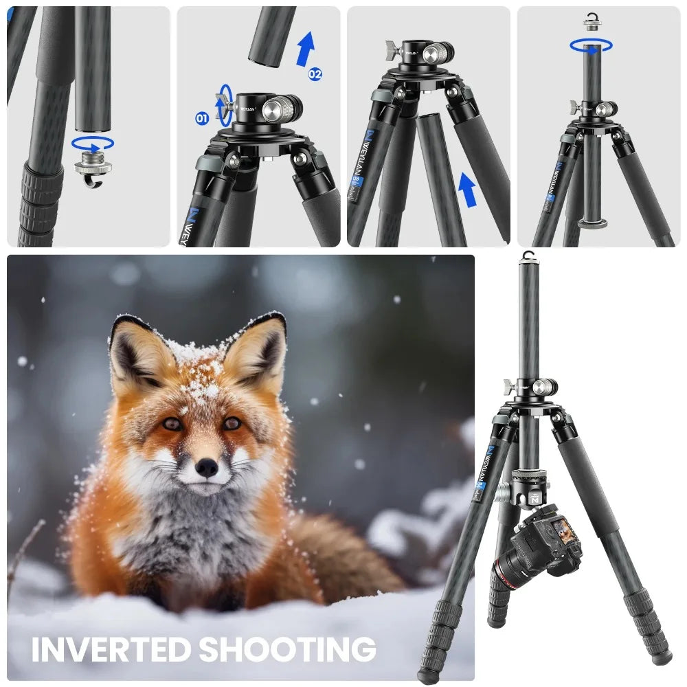 WEYLLAN Universal Tripod Extension Arm Carbon Fiber Detachable Extender Horizontal Centre Column for Tripod 40cm Pole Arm Rod