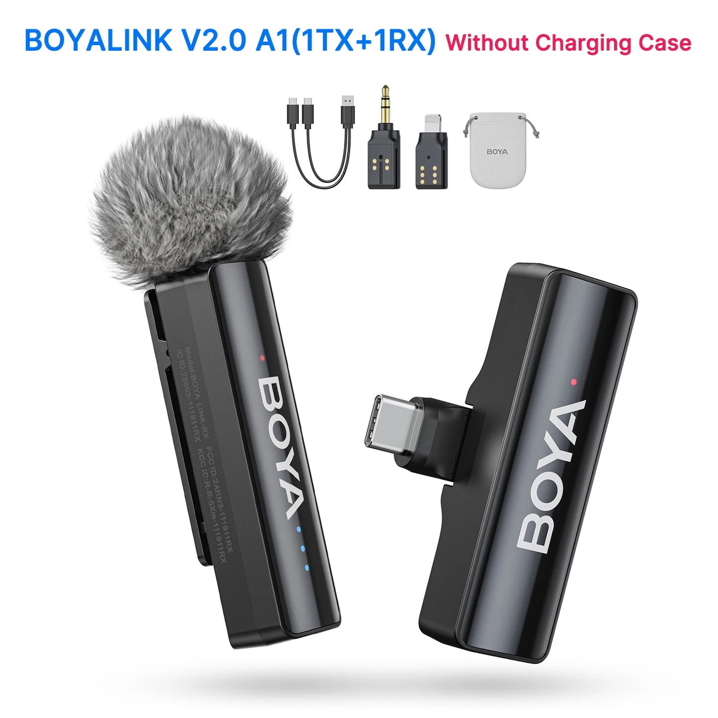 BOYA BOYALINK 2 – Micrófono Lavalier Inalámbrico (300m, 24bit, con Estuche de Carga) para iPhone, Android y Cámaras DSLR