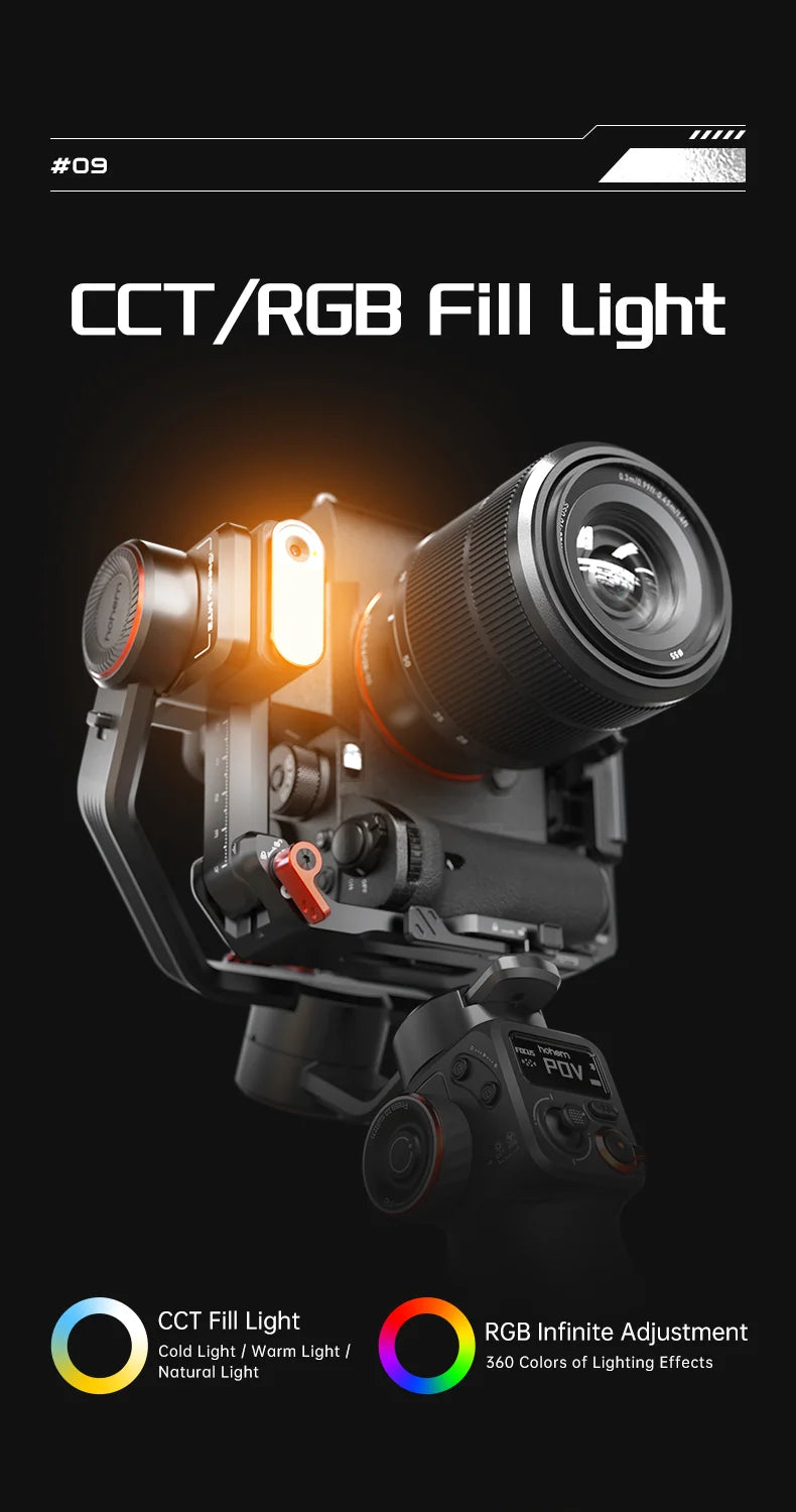 Hohem iSteady MT2 Handheld Gimbal Stabilizer Selfie Stick Extension Rod with AI Magnetic Fill Light Full Color Video Lighting