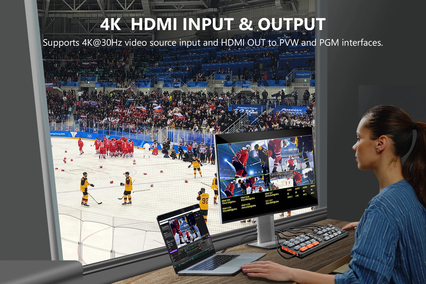 WL100 4k Video Switcher for Live Streaming Equipment Card Mixer Equipments Photo Studio Camera Video Production 4 HDMI-compatibe