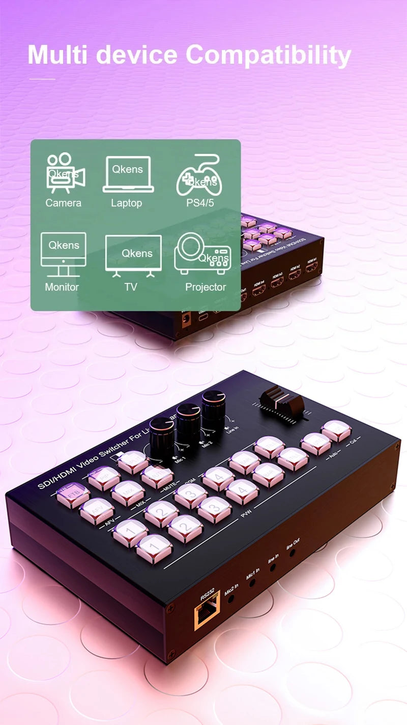 Multi Camera 4 Channel HDMI Video Mixer Switcher Video Capture 1080p60 Live Streaming PGM Seamless Switch Output 6 Pictures PVW