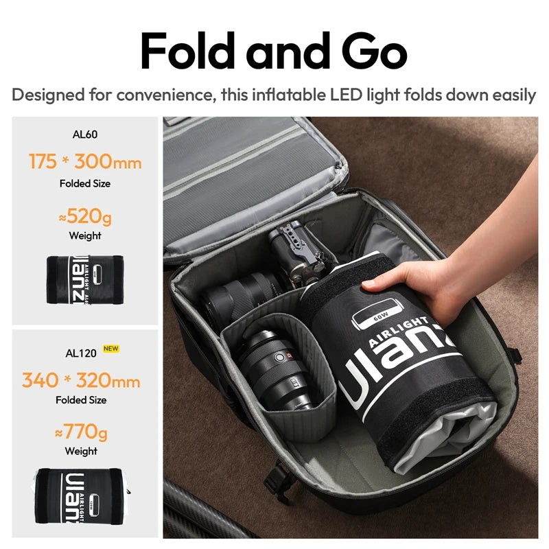 Ulanzi AL60 Inflatable LED Light 2700K-6500K Bi-Color Soft Air Light with Handle APP Control Portable for Photography Studio