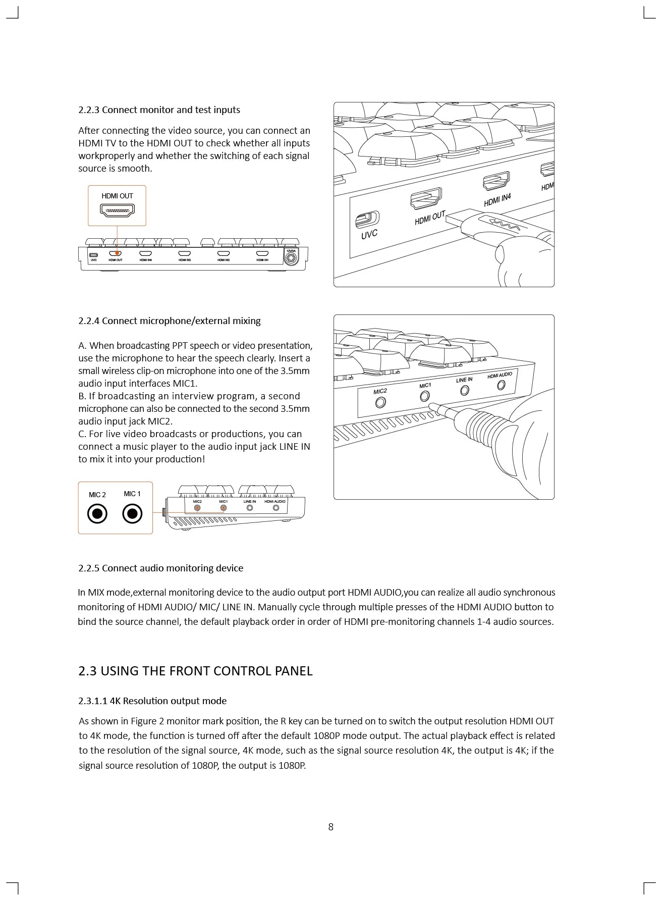 WL100 4k Video Switcher for Live Streaming Equipment Card Mixer Equipments Photo Studio Camera Video Production 4 HDMI-compatibe