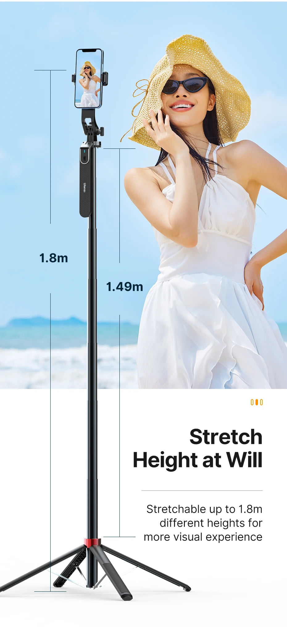 Ulanzi MA09 Smartphone Tripod Bluetooth Selfie Stick Desktop Tripod  for iPhone 12 13 14 GoPro Card Camera Live Streaming Video