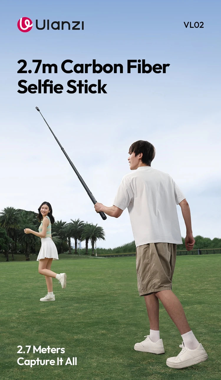 Ulanzi VL02 2.7M Selfie Stick Tripod Smartphone Retractable Invisible Selfie Stick For Gopro Hero 12 11 10 Insta360 X4 X3 X2 DJI