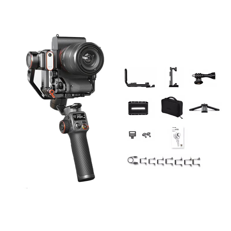Hohem iSteady MT2 Handheld Gimbal Stabilizer Selfie Stick Extension Rod with AI Magnetic Fill Light Full Color Video Lighting