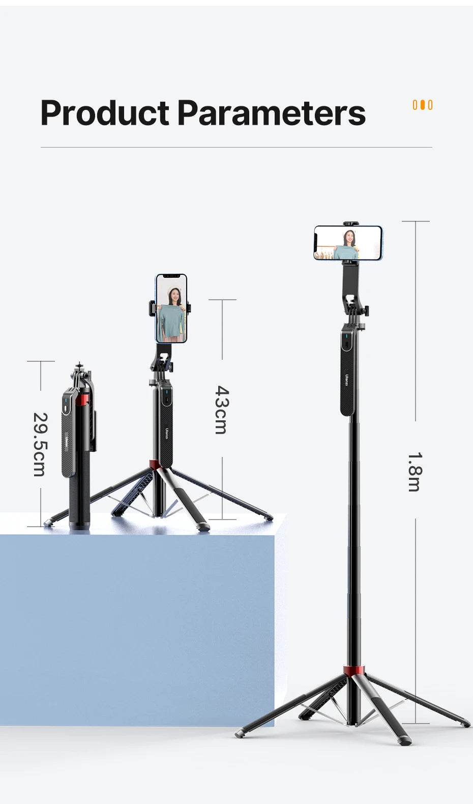 Ulanzi MA09 Smartphone Tripod Bluetooth Selfie Stick Desktop Tripod  for iPhone 12 13 14 GoPro Card Camera Live Streaming Video