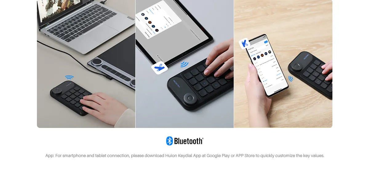 Huion Keydial K20 | Teclado Mini Inalámbrico con 18 Teclas Personalizables y Dial para Tabletas Gráficas, PC y Móviles
