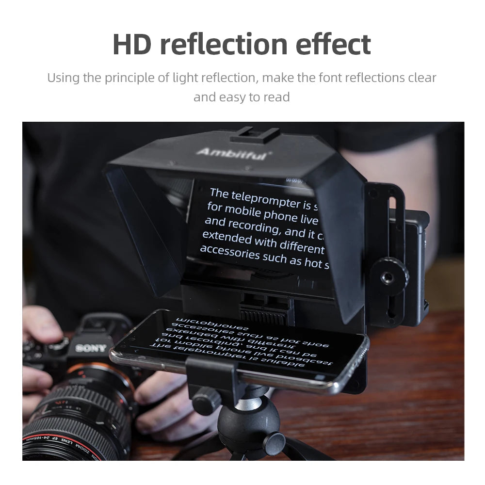 Teleprompter Portátil AMBITFUL Mini – Compatible con Smartphones y Cámaras