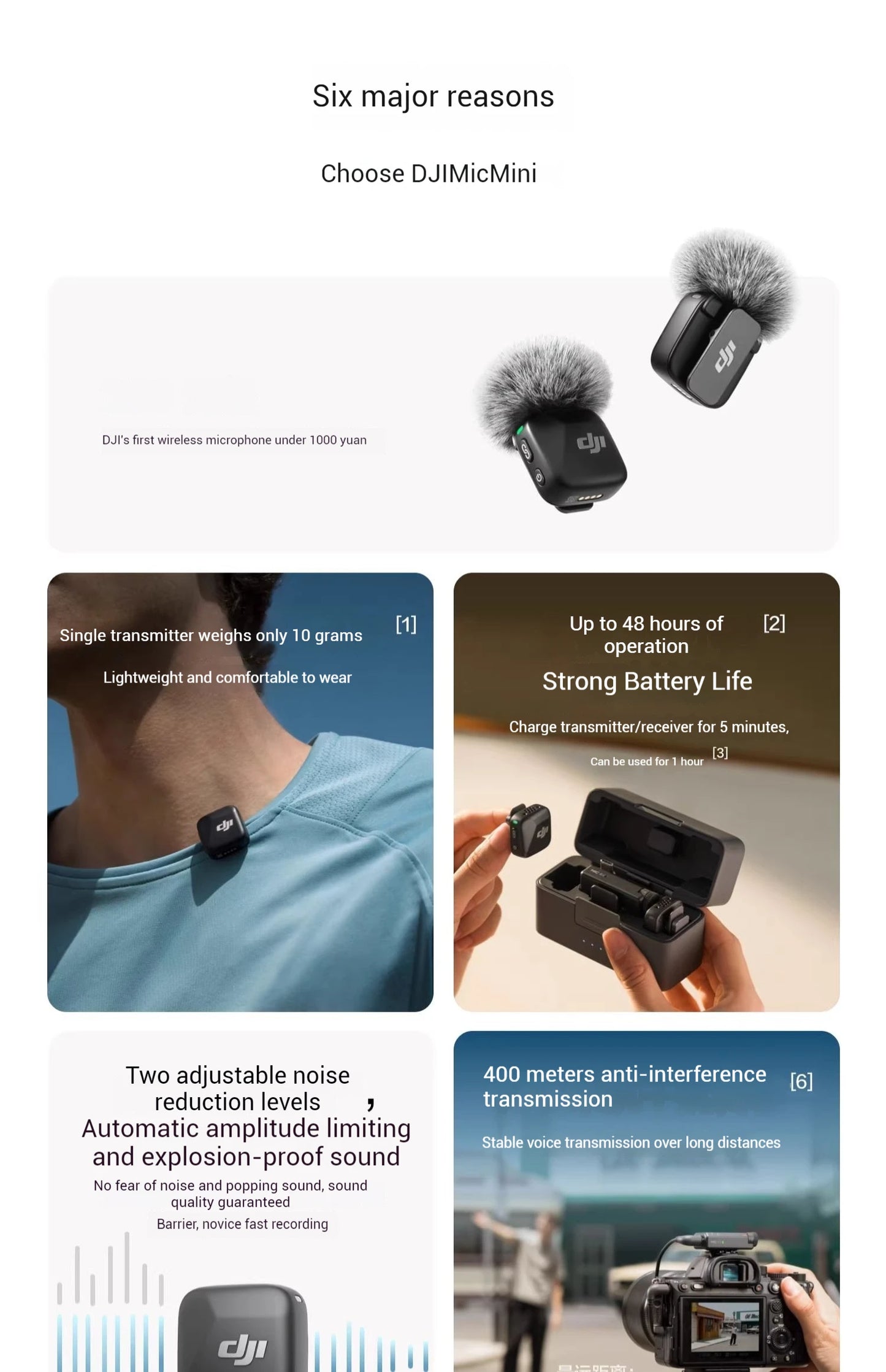 DJI Mic Mini (2TX + 1RX con Estuche de Carga) – 48h de Operación + Cancelación de Ruido Activa