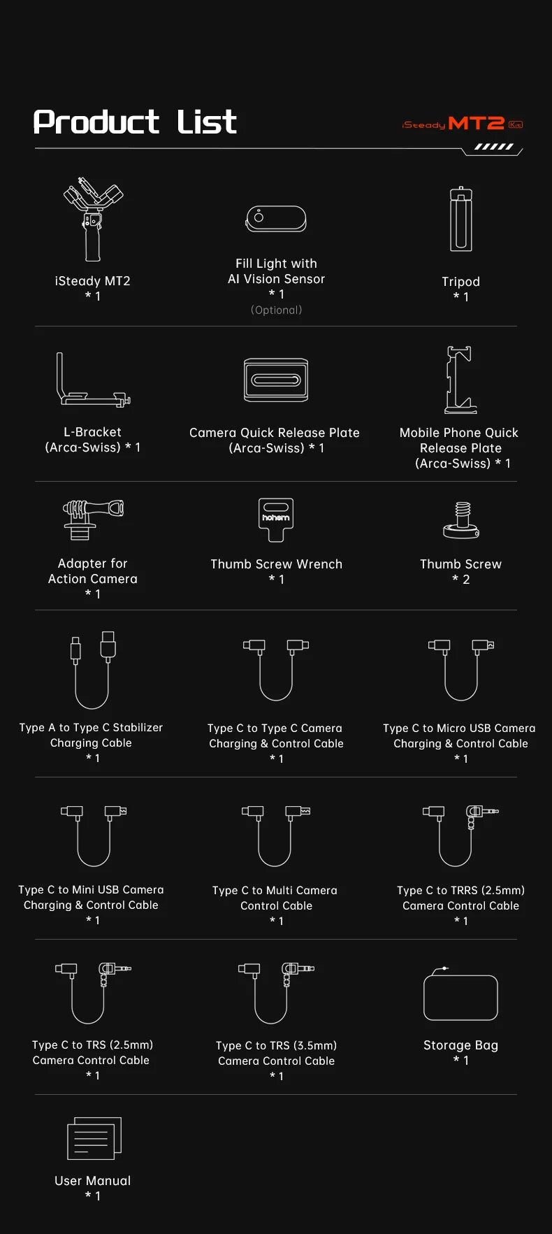 Hohem iSteady MT2 Handheld Gimbal Stabilizer Selfie Stick Extension Rod with AI Magnetic Fill Light Full Color Video Lighting
