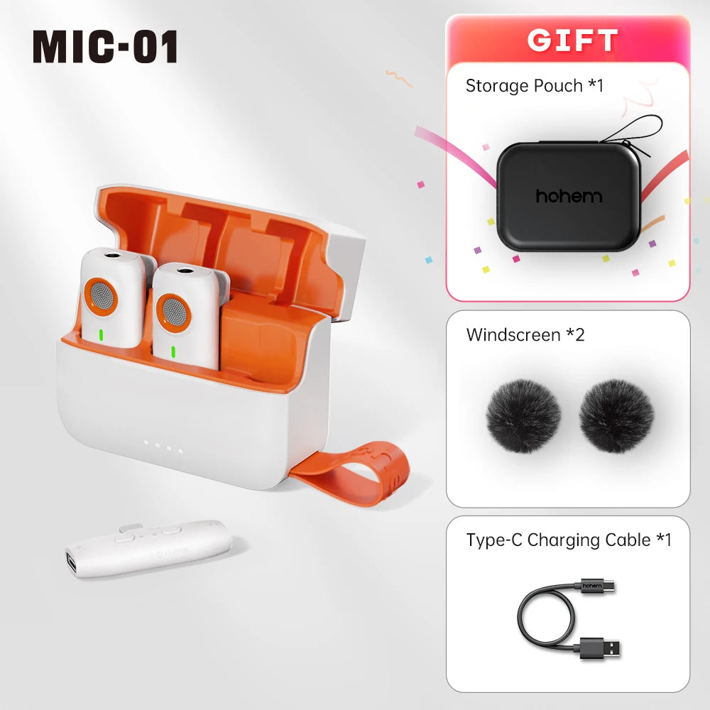 Hohem MIC-01 Wireless Lavalier Lapel Microphone for iPhone Android SmartPhone PC Computer USB-C Devices Youtube Recording Stream
