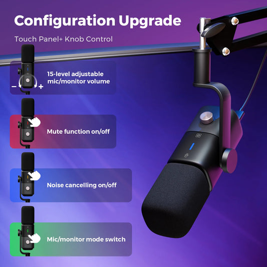 NearStream USB/XLR Mic Set – Micrófono Dinámico Profesional con Brazo Boom para Podcast, Gaming y Streaming