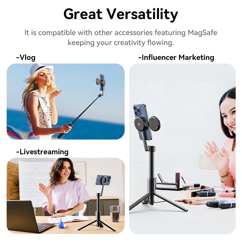 Ulanzi MG-003 Pro Magnetic Phone Selfie Stick Tripod 1.36m Extendable Selfie Tripod for iPhone 15 14 13 12 Vlog Livestreaming