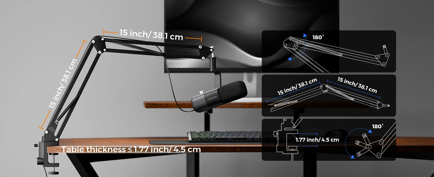 NearStream USB/XLR Mic Set – Micrófono Dinámico Profesional con Brazo Boom para Podcast, Gaming y Streaming