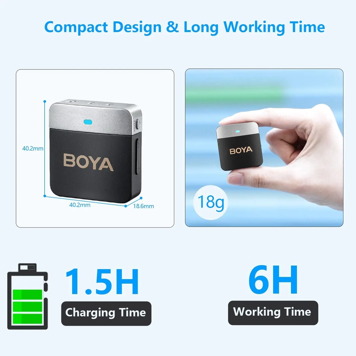 BOYA BY-M1V – Micrófono Lavalier Inalámbrico para iPhone, Android, PC y Cámaras (60m + Cancelación de Ruido)