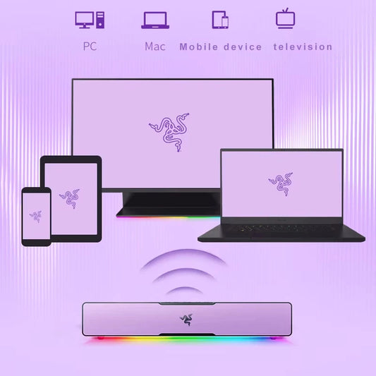 Razer x Sanrio Kuromi — Barra de Sonido Gamer Compacta con Chroma RGB, Bluetooth 5.0, Mic Integrado (2.0) para PC/Laptop/Smartphone/Tablet