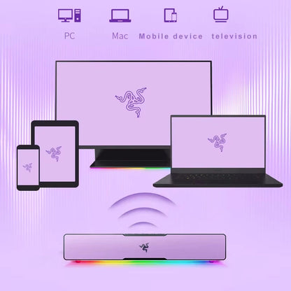 Razer x Sanrio Kuromi — Barra de Sonido Gamer Compacta con Chroma RGB, Bluetooth 5.0, Mic Integrado (2.0) para PC/Laptop/Smartphone/Tablet