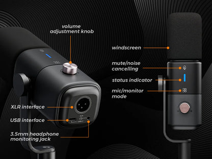 NearStream USB/XLR Mic Set – Micrófono Dinámico Profesional con Brazo Boom para Podcast, Gaming y Streaming