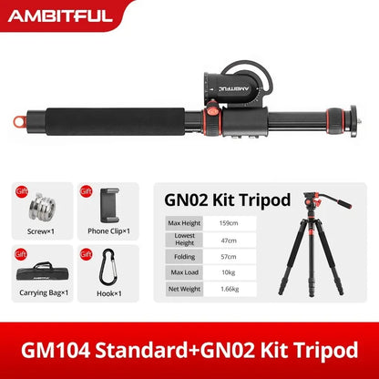 AMBITFUL GM104 Aluminium alloy tripod extenged crossbar ledgth 48-106cm adjuatbale for sony Canon Fuji nikon and mobile phone
