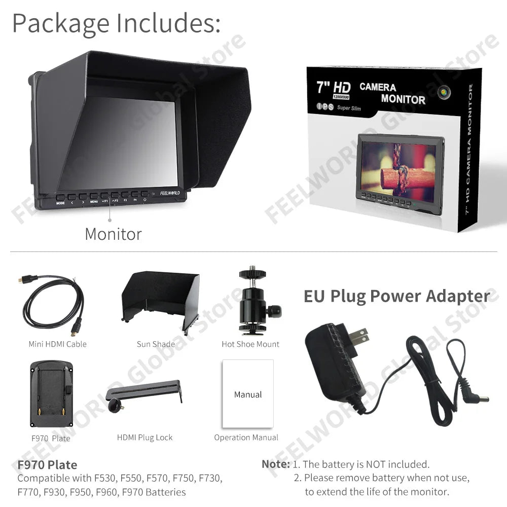 7 Inch Field Monitor HDMI Camera DSLR LCD IPS HD 1280x800 Video Assist External for Nikon Sony Canon Camera Gimbal FW759