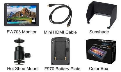 Feelworld FW703 3G SDI 4K HDMI Camera Field Monitor 7 Inch IPS Full HD 1920x1200 Portable DSLR Monitor for Sony Nikon Canon