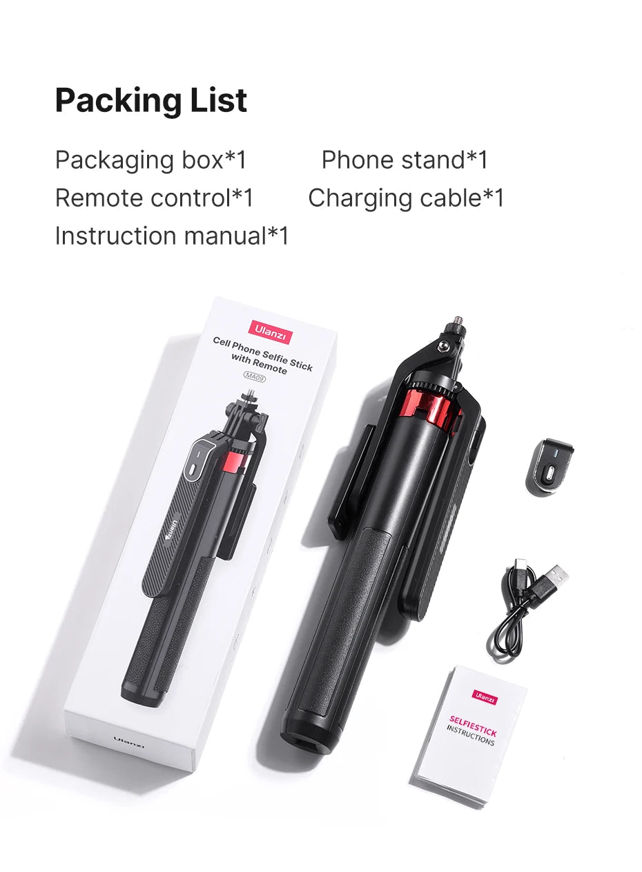 Ulanzi MA09 Smartphone Tripod Bluetooth Selfie Stick Desktop Tripod  for iPhone 12 13 14 GoPro Card Camera Live Streaming Video