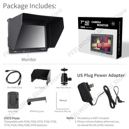 7 Inch Field Monitor HDMI Camera DSLR LCD IPS HD 1280x800 Video Assist External for Nikon Sony Canon Camera Gimbal FW759