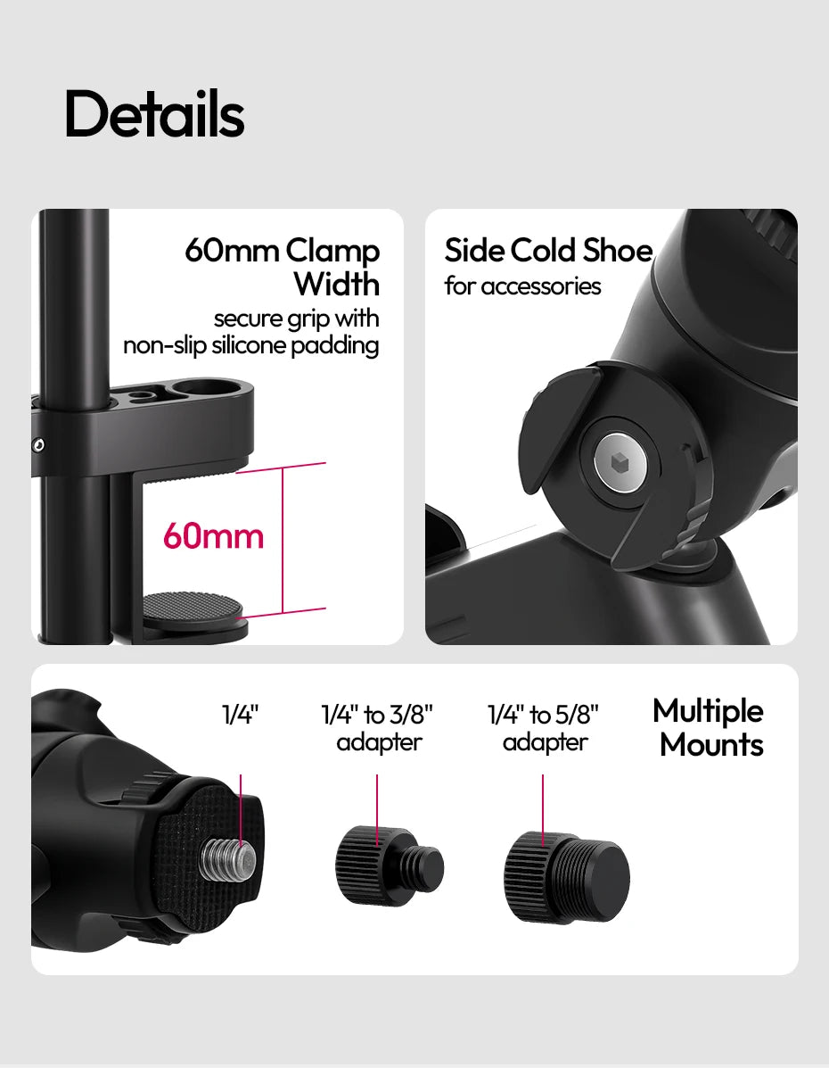 Ulanzi ZJ05 – Brazo Boom Ajustable para Micrófono, Cámara o Smartphone (Carga 1.5KG + Rótula 360°)