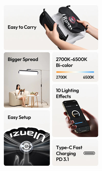 Ulanzi AL60 Inflatable LED Light 2700K-6500K Bi-Color Soft Air Light with Handle APP Control Portable for Photography Studio