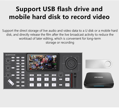 2 in 1 HDMI Video Switcher 4 Channel 5.5 Inch Full HD Screen Mixer Switcher Camera Control Keyboard for Broadcast Live Stream