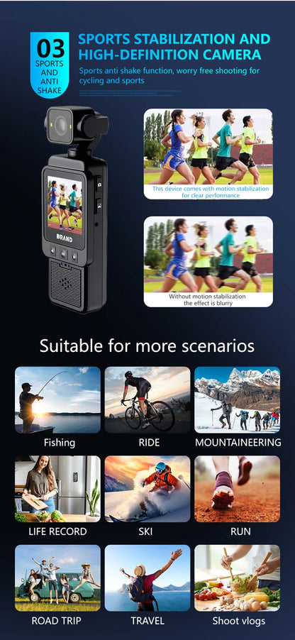 DV01 Ultra HD Portable Camera Built-in Flash Front 1.6-inch LCD Rear Screens Video 180° Screen Rotation Waterproof Recorder